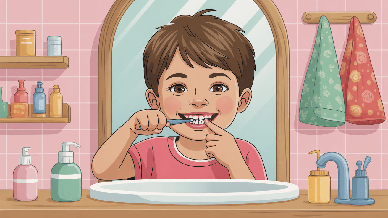 apprendre à se brosser les dents montessori enfant illustration salle de bain