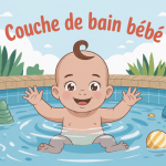 Bébé heureux avec couche de bain bébé à la piscine