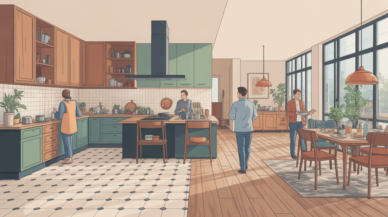 harmonie cuisine carrelage salon parquet intérieur moderne