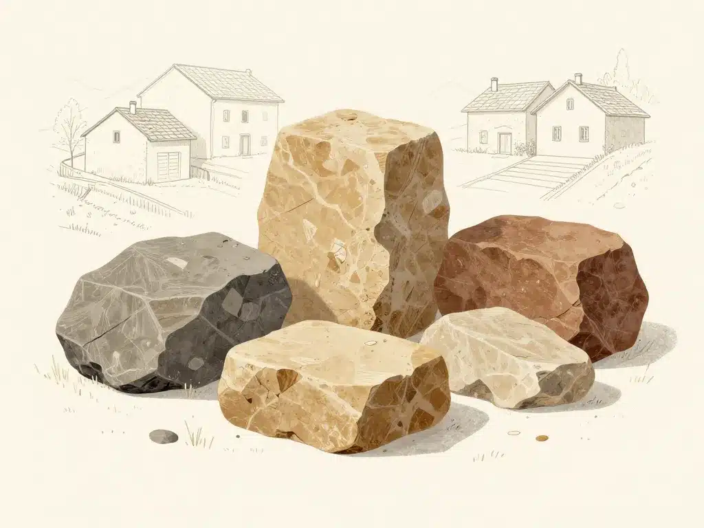 Blocs de grès des Vosges, textures et couleurs