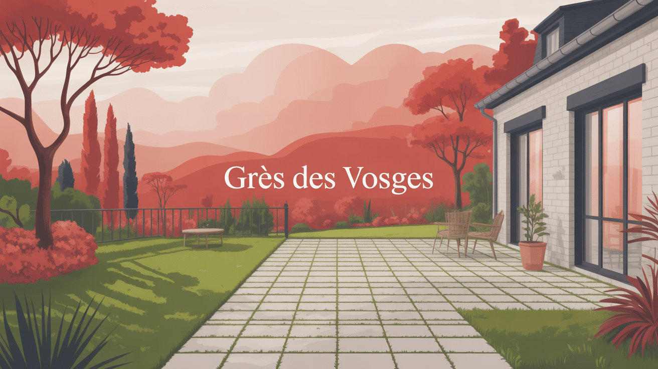 Grès des Vosges en terrasse, allée et façade