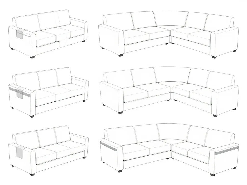schéma housse canapé d'angle sur différentes formes