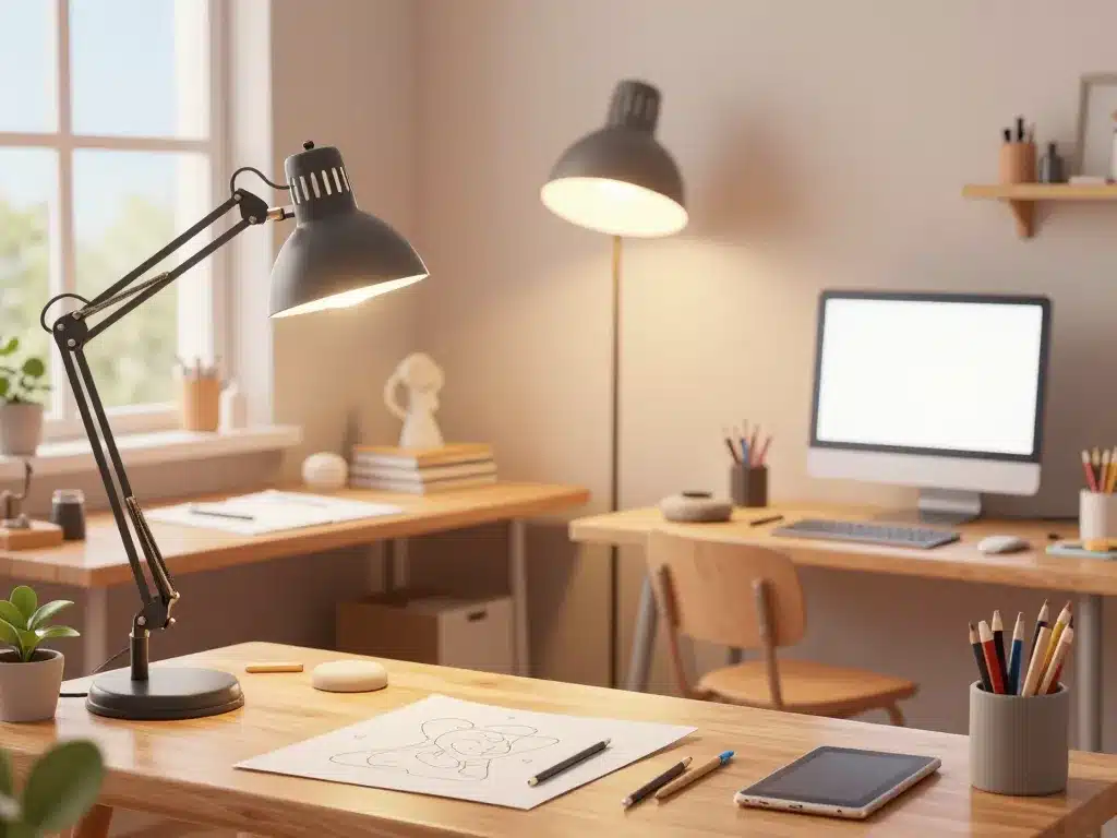 scene atelier artiste lampe createur