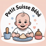 Bébé souriant dégustant un petit suisse bébé
