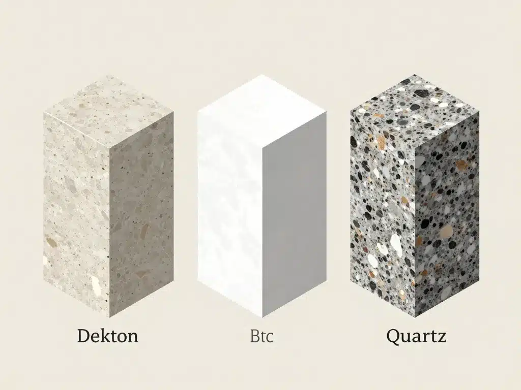 Comparatif plan de travail en Dekton quartz granit
