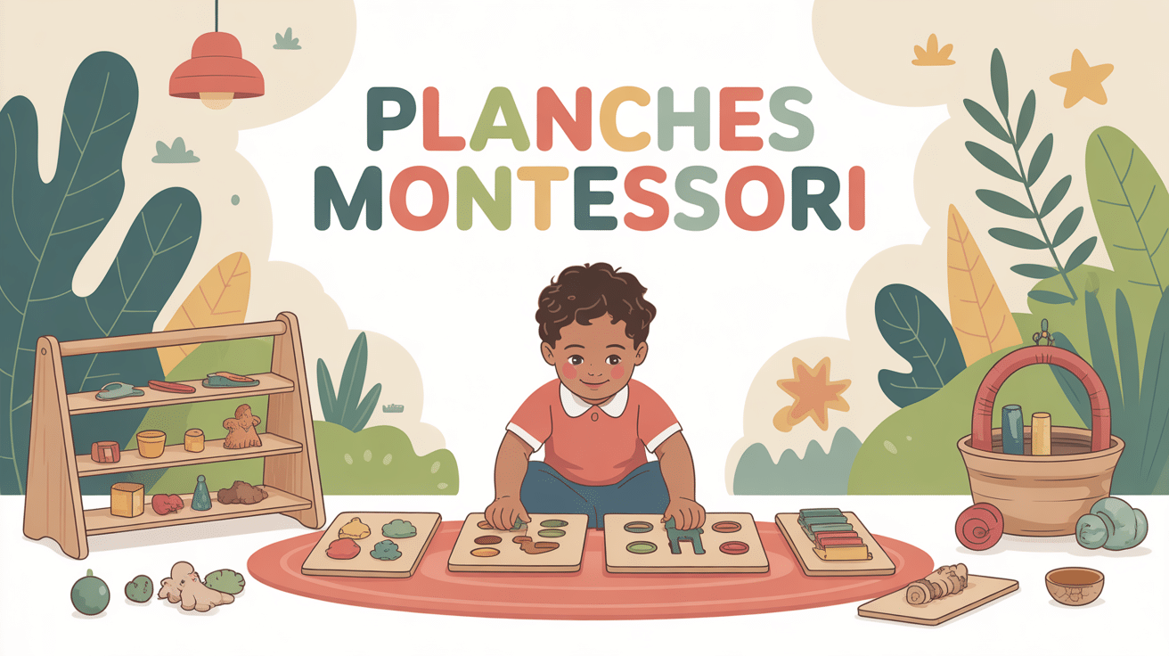 illustration enfant manipulant planches montessori