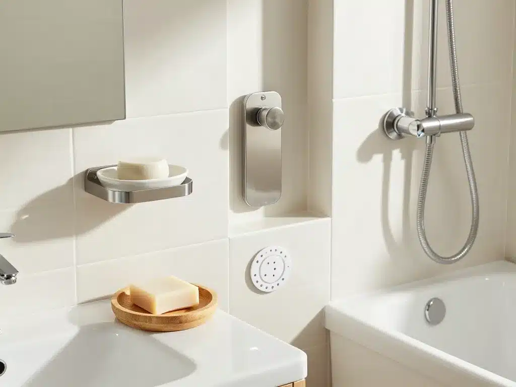 Salle de bain porte savon posé, mural, bambou, inox en situation