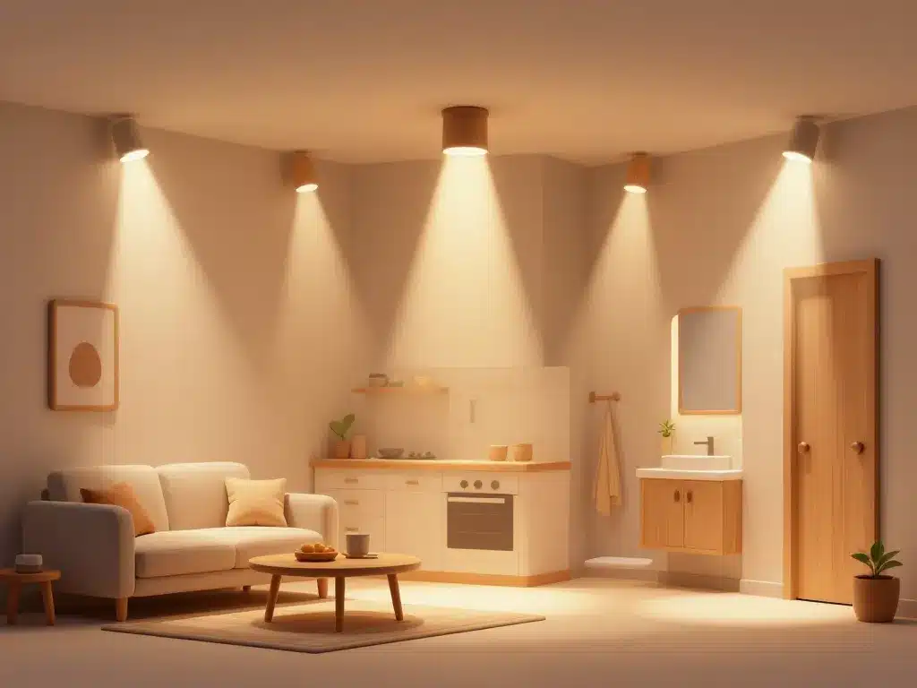 Spots en bois adaptés salon cuisine salle de bain