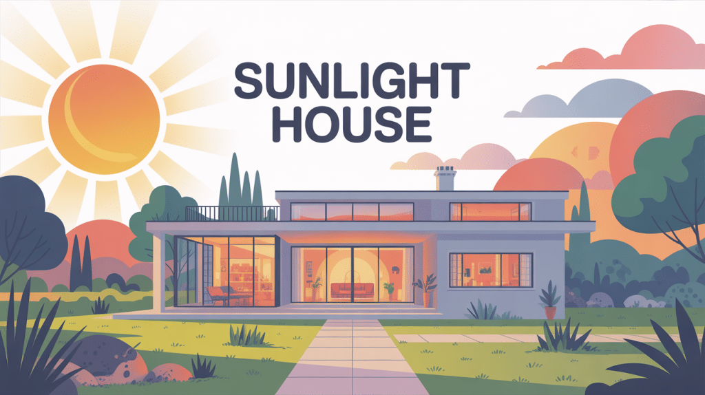 illustration d’une sunlight house moderne avec grandes baies vitrées