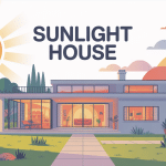 illustration d’une sunlight house moderne avec grandes baies vitrées