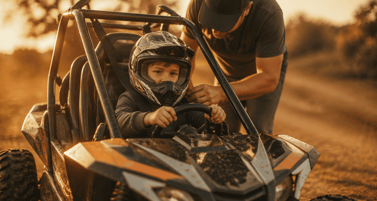 voiture thermique enfant buggy sur chemin avec sécurité