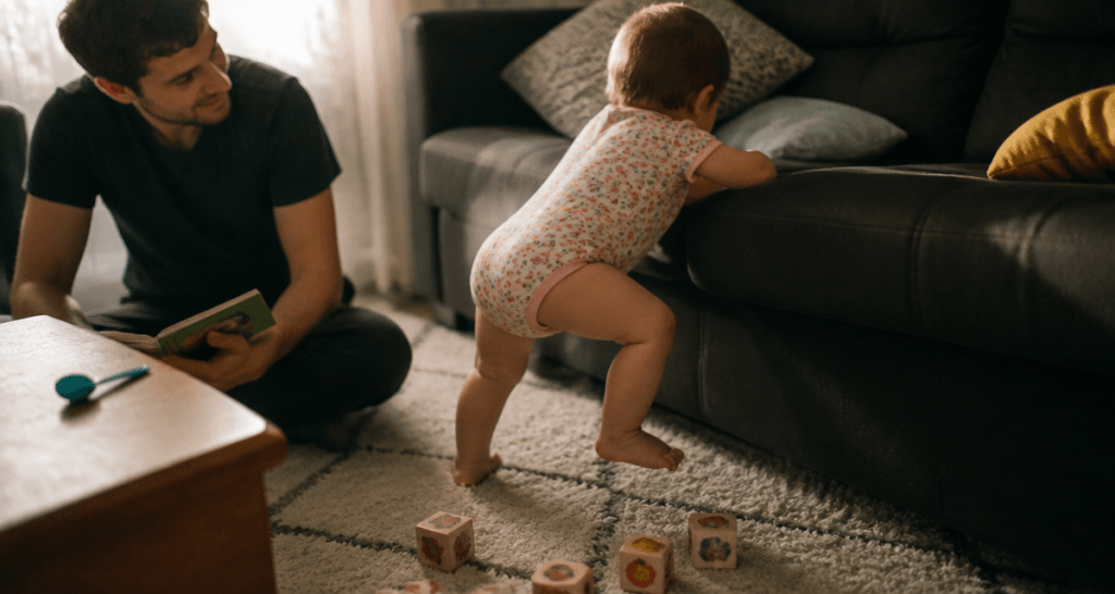 16 mois bebe grimpe canapé sous regard parent