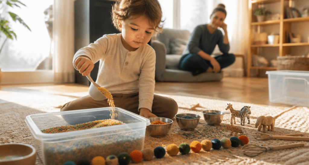 activités 2 ans enfant transvaser riz