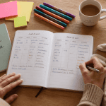 agenda des nounous sur table avec accessoires