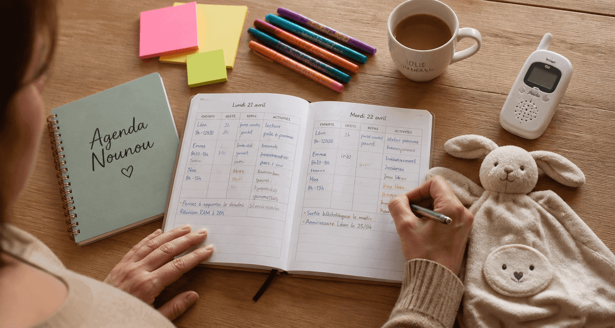 agenda des nounous sur table avec accessoires