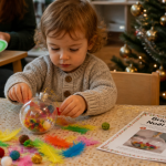 bricolage de noël pour petit de 2 ans avec boule et plumes