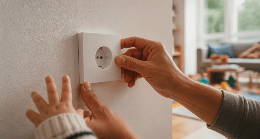 Cache prise de courant moderne installé sur mur