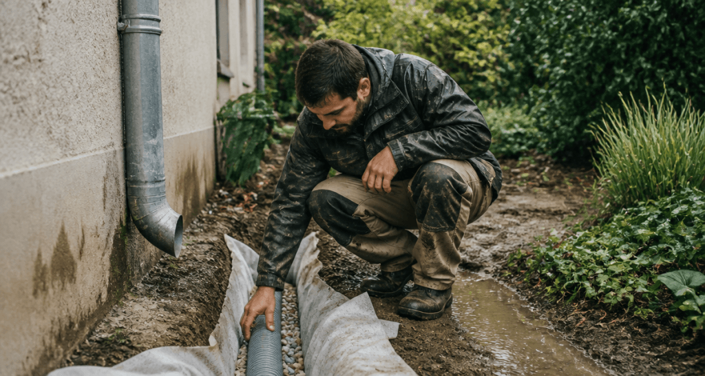 Drainage eau de pluie gouttière technicien jardin