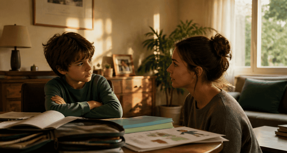 Enfant 9 ans bras croisés dialogue mère