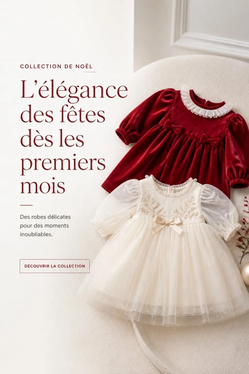 Robe bébé pour Noël en velours et tulle, tenue de fête élégante et confortable pour enfant