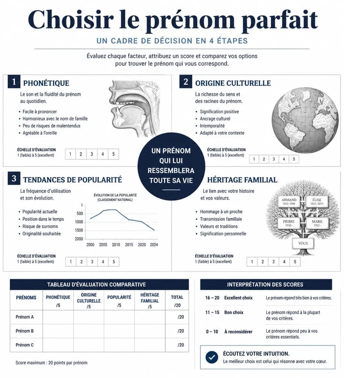 Infographie des critères de choix d'un prénom pour bébé