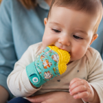 bébé utilise gant de dentition en silicone