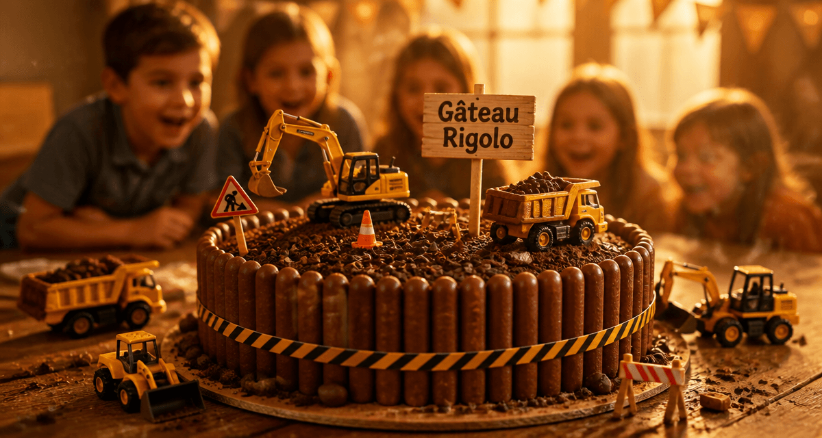 gateau rigolo anniversaire chantier chocolat