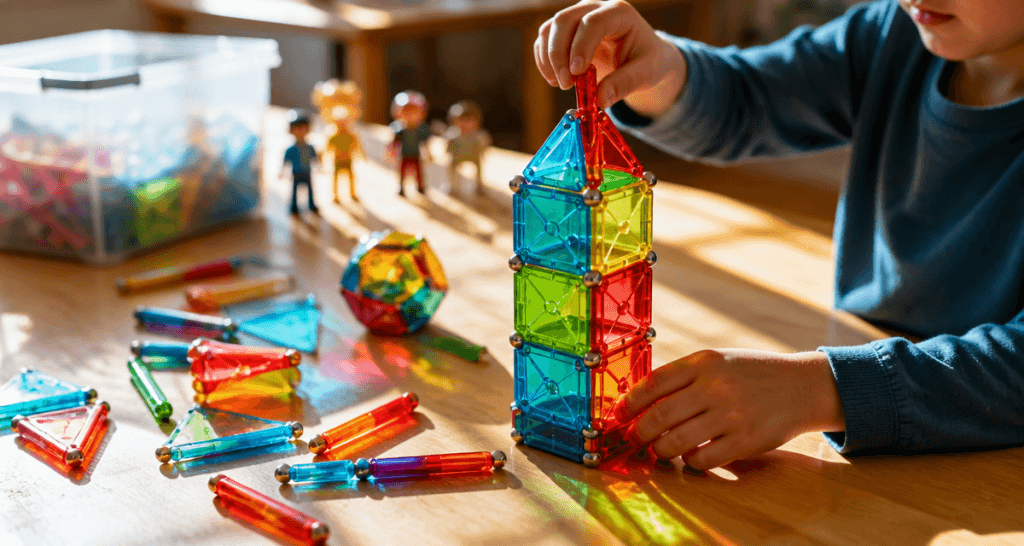 jeu de construction magnétique enfant tuiles colorées