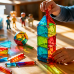 jeu de construction magnétique enfant tuiles colorées