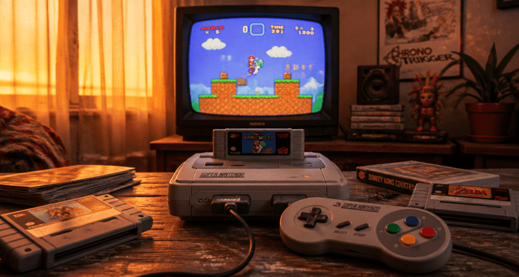 jeux vidéo enfance console rétro sur table