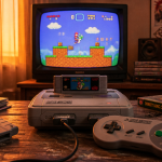 jeux vidéo enfance console rétro sur table