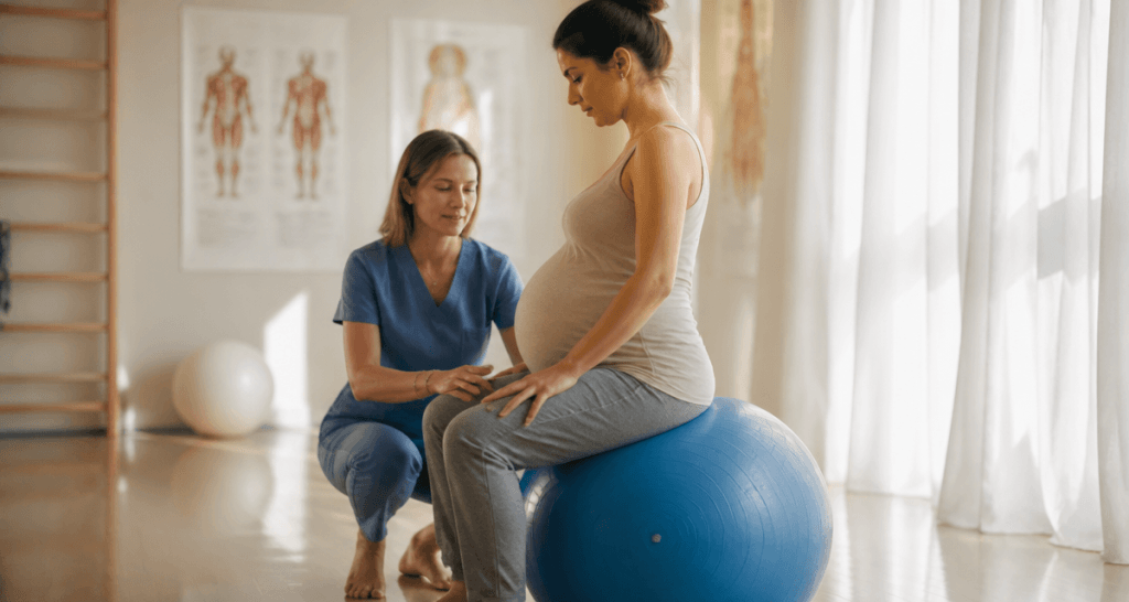 bassin femme enceinte exercice ballon