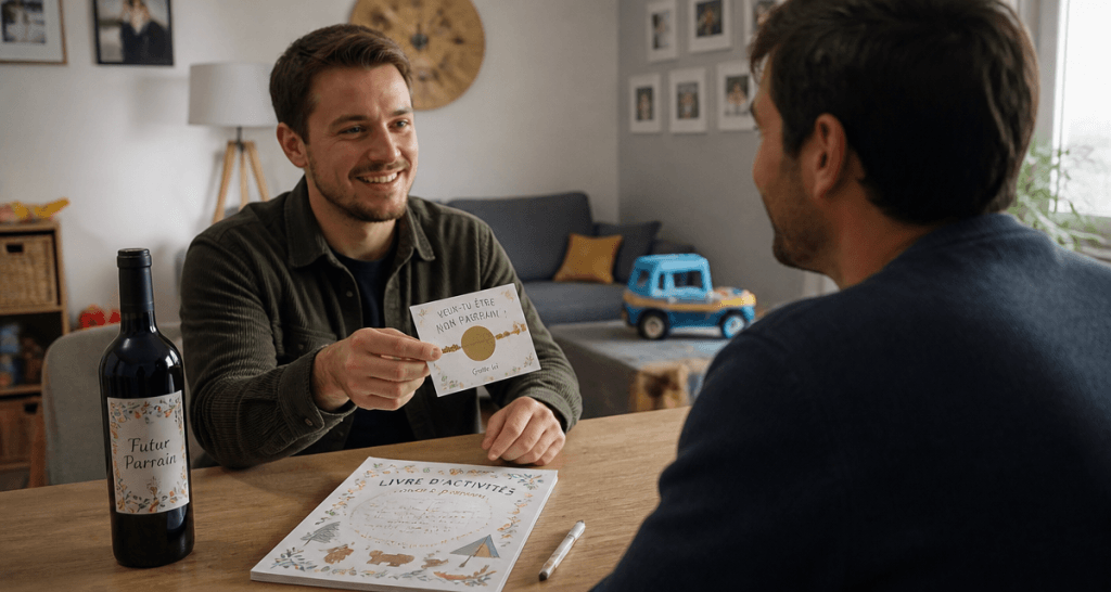 Demande mon parrain carte à gratter en salon familial