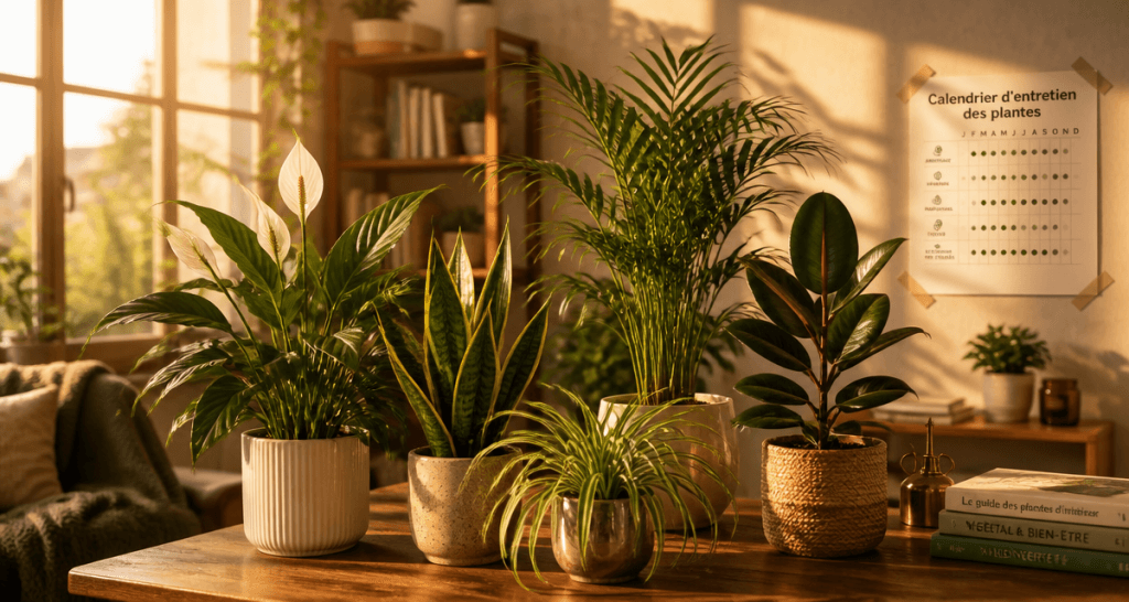 Plantes d'interieur depolluante sur table en bois