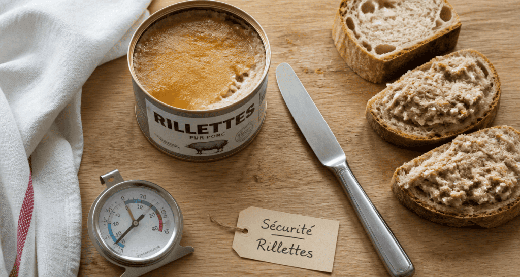 Rillette industrielle et grossesse, boîte ouverte sur table