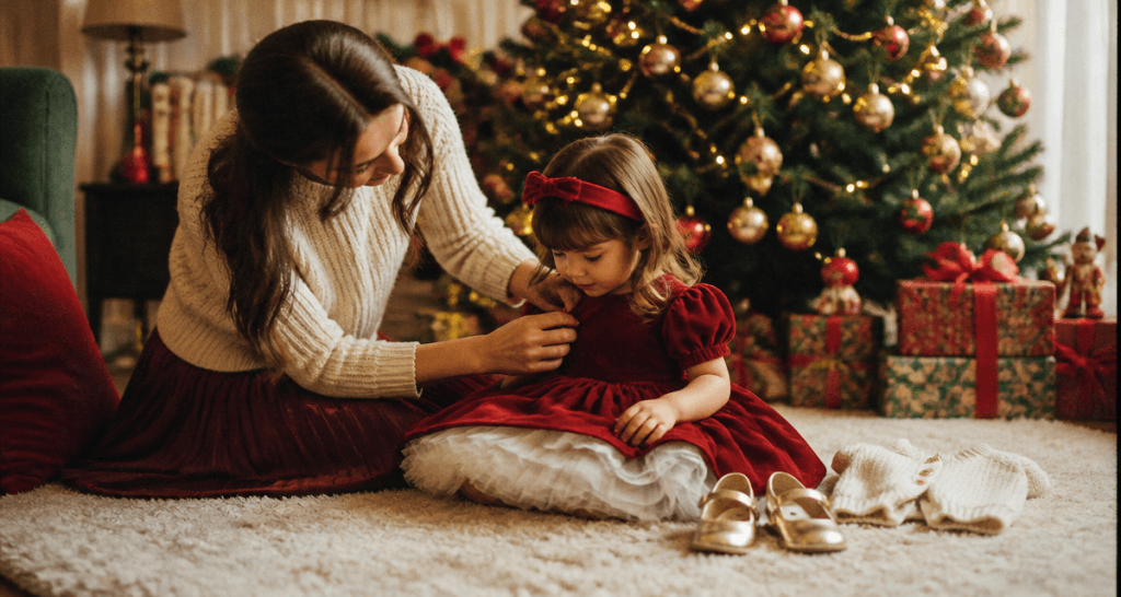 robe bebe pour noel velours rouge sapin