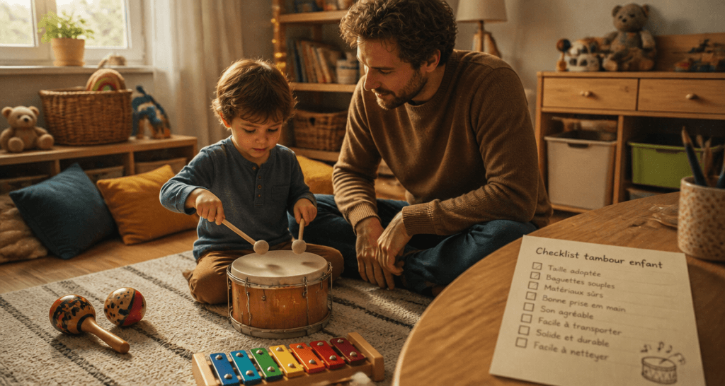 Tambour enfant en bois avec parent