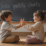 deux enfants jouent trois petit chats paroles