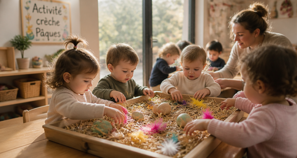activité creche paques enfants bac sensoriel