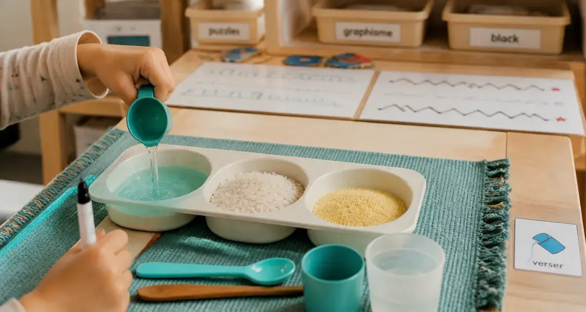 Activité maternelle : transvasement avec bacs sensoriels et eau