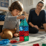 Enfant assemble bloc construction magnétique