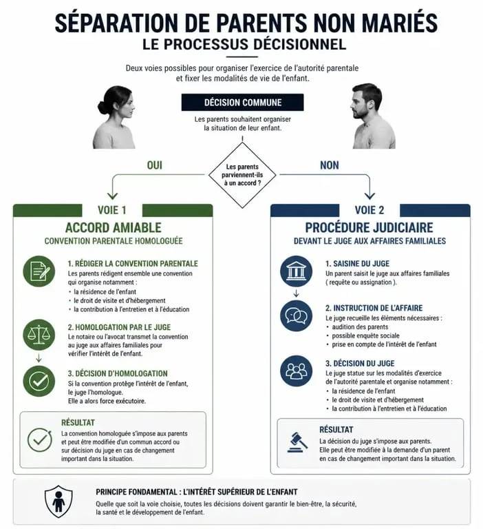 Infographie des démarches juridiques lors de la séparation des parents non mariés