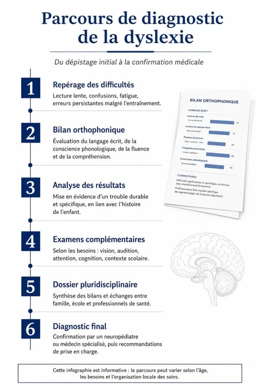 Parcours de diagnostic de la dyslexie : étapes clés du dépistage au bilan officiel