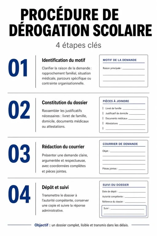 Infographie des étapes pour réussir sa demande de dérogation scolaire