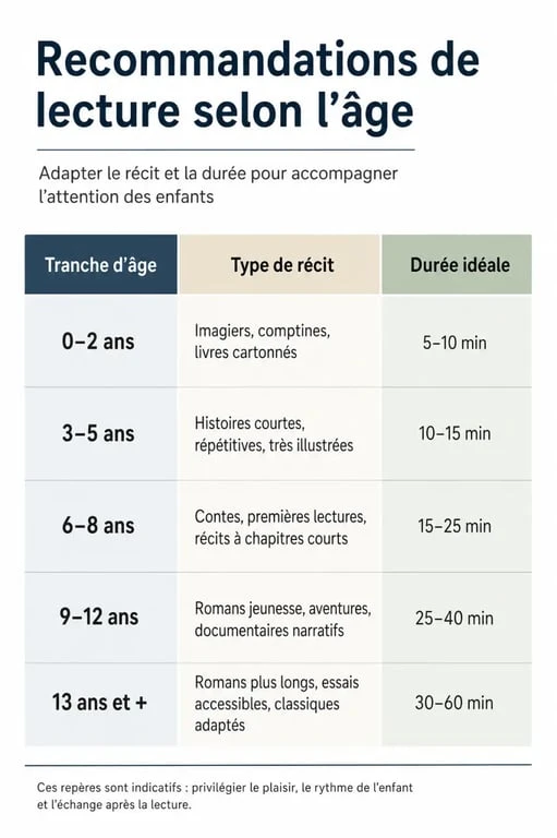 Infographie sur le choix d'une histoire pour dormir selon l'âge de l'enfant