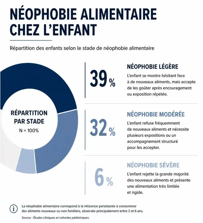 Infographie des stades de la néophobie alimentaire chez l'enfant