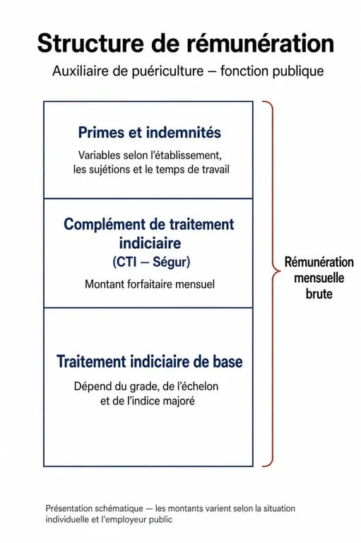 Infographie de la structure de rémunération et grille auxiliaire de puériculture dans la fonction publique