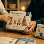 Jouet fille : maman et enfant comparent un jouet éducatif durable