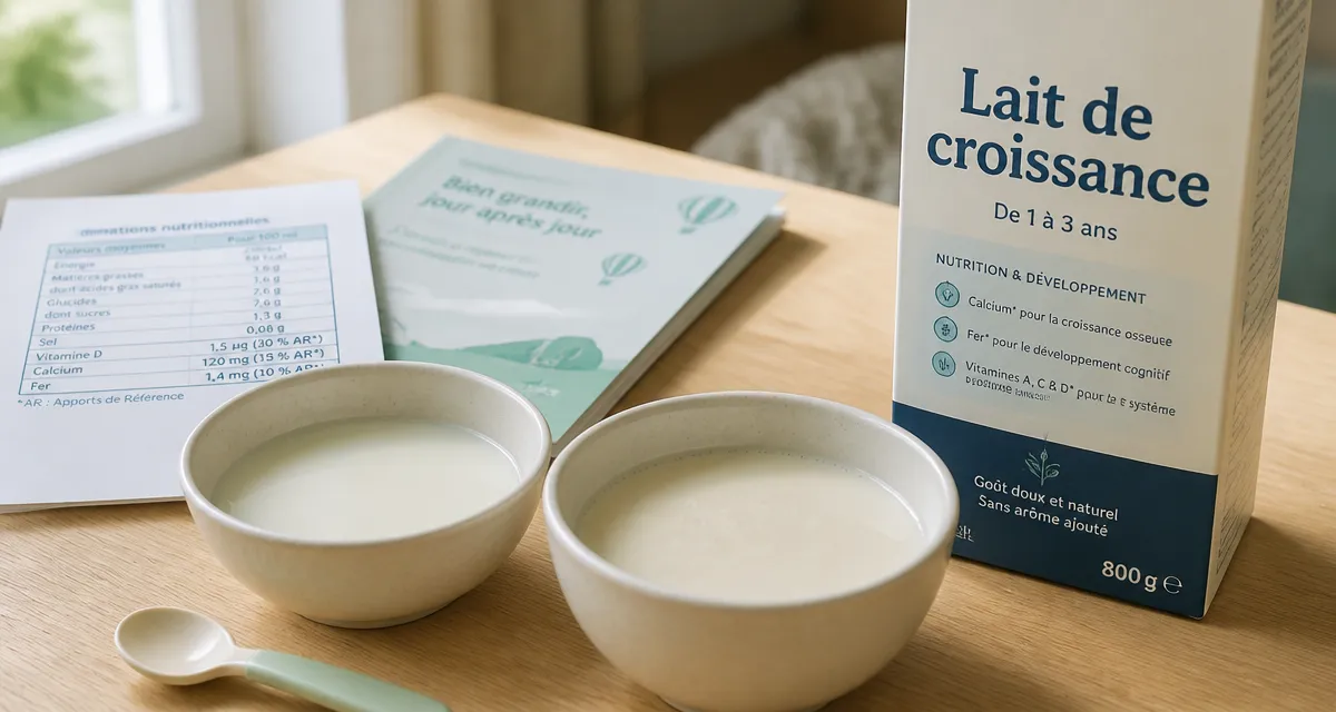 Meilleur lait a partir de 3 ans : lait de croissance sur table, bols de lait