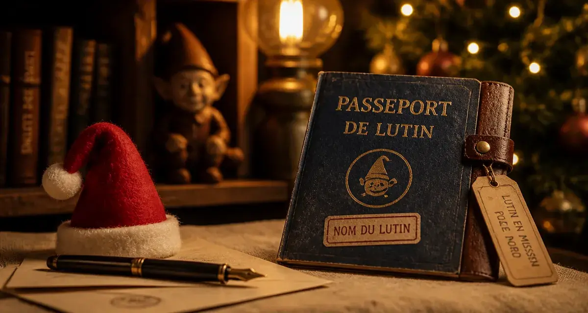 nom lutin pere noel : passeport et bonnet de Noël